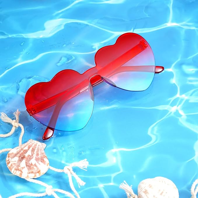 Photect 12 Pair Heart Shaped Sunglasses Neon Color Transparent Heart Glasses for Women Party Favor