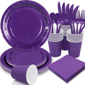 Purple Paper Plates Party Supplies,168pcs Purple Plates and Cups and Napkins Set for Mardi Gras Birthday Decorations Disposable Dinnerware Sets for Women Serve 24