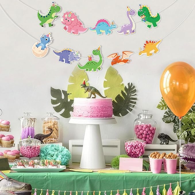 Hooqict Dinosaur Birthday Party Banner Dinosaur Birthday Party Decorations Happy Birthday Sign Banner Garland for Kids Boys Girls 1st 2nd 3rd Baby Shower Dino Themed Party Decorations Supplies