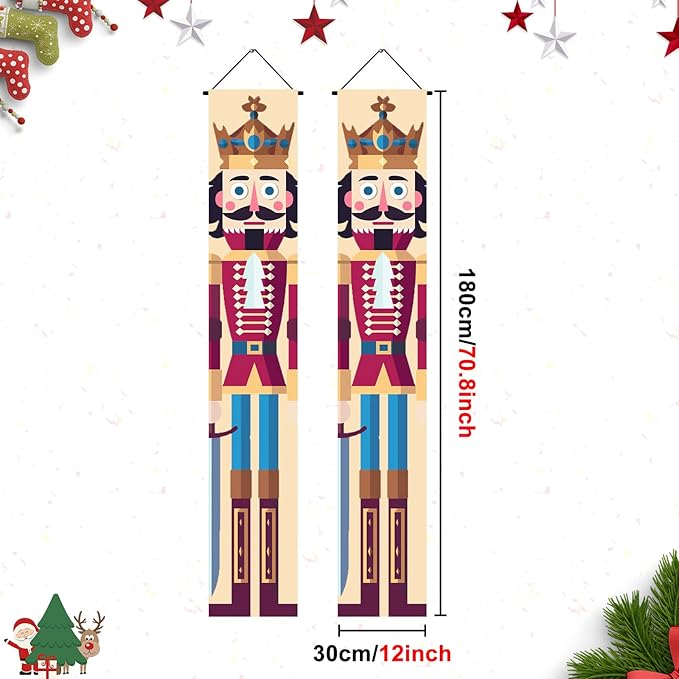 Nutcracker King Porch Banners 12x71 Inch Christmas Door Decorations Soldier Prince Banner with Crown Sword Design Holiday Outdoor Hanging Decor for Front Door Entryway Wall Yard Xmas Supplie