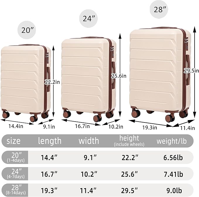 Luggage Sets 3 Piece Suitcase Set, ABS Hardside Carry-on, Checked Luggage, Lock
