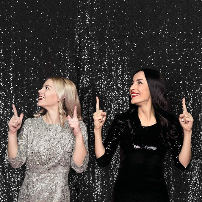 Juya Delight Sequin Backdrop Curtains Black Glitter Photo Booth Backdrop for Party Wedding Decoration,Black