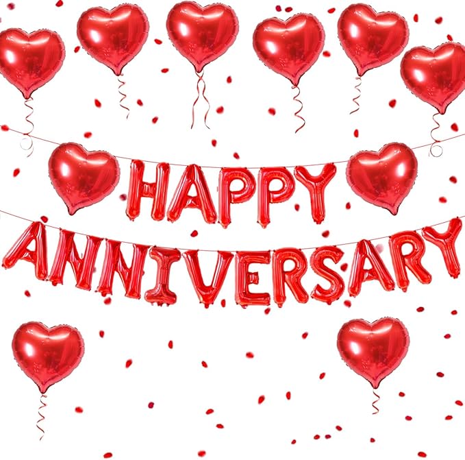2 Set 16 Inch Happy Anniversary Balloons Letters Banner, Happy Anniversary Decorations, Happy Anniversary Balloons Sign for Valentines Day/Wedding Anniversary Party Decorations (Red Happy Anniversary)