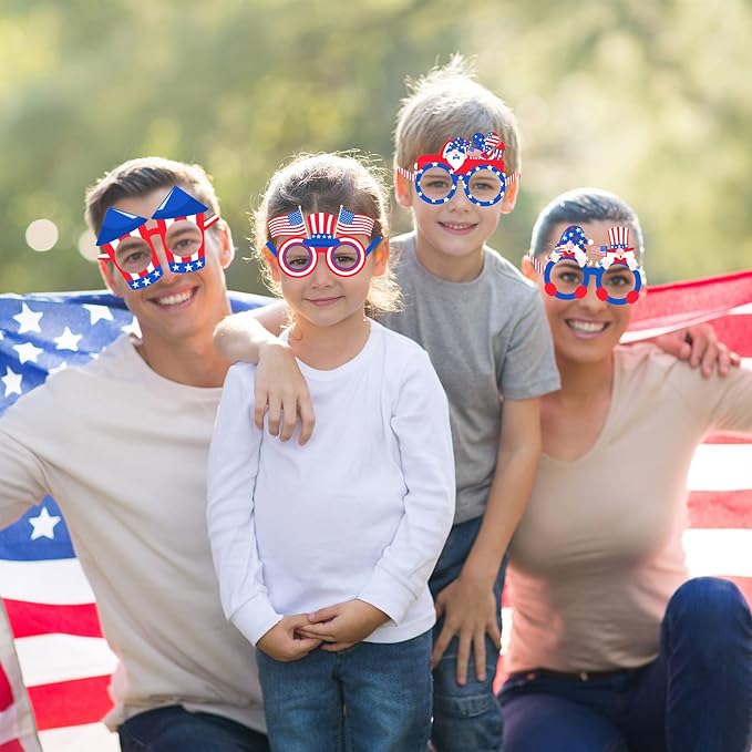 Liliful 4th of July Eyeglasses Bulk Patriotic Paper Eyeglasses Party Independence Day Photo Booth Props 4th of July Decorations for Independence Day American USA Flag Patriotic Party Supplies(64 Pcs)