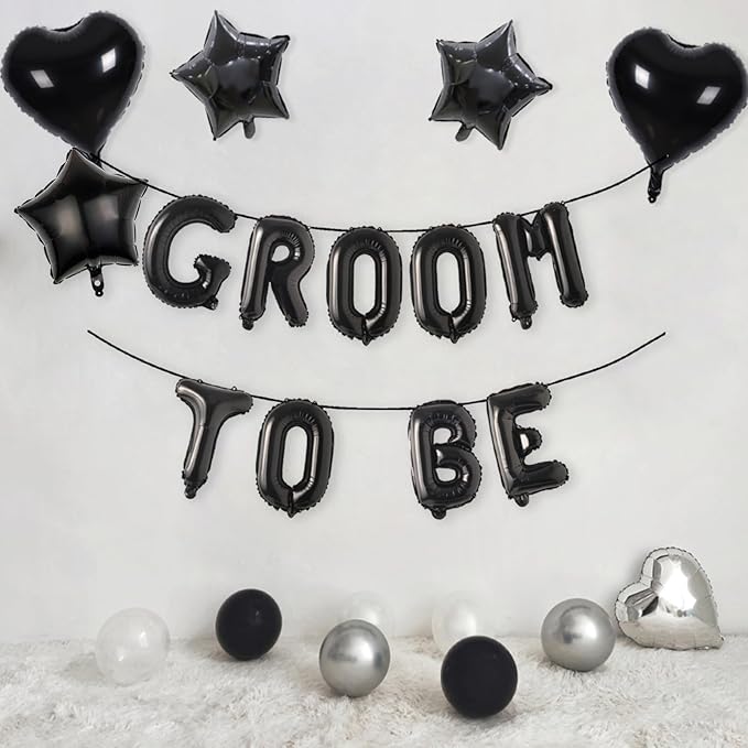 2 Set 18Pcs Black GROOM TO BE Letter Balloons 16in Balloon Foil Letter Decorations Party Decor Black Letter Balloons GROOM TO BE Party Supplies