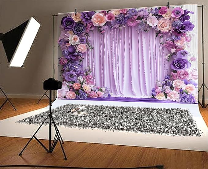 10X6.5ft Purple Flower Wall Background Photography Lavender Backdrop for Parties Wedding, Girls Birthday Princess Weeding Bridal Shower Purple Floral Anniversary Ceremony Decor.