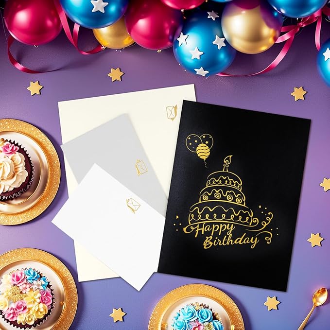 Musical Black Gold Pop Up Card, Light & Music Pop Up Birthday Cards, 3D Father's Day Card, Music Happy Birthday Card, Anniversary Card, for All Occasion with Envelope.