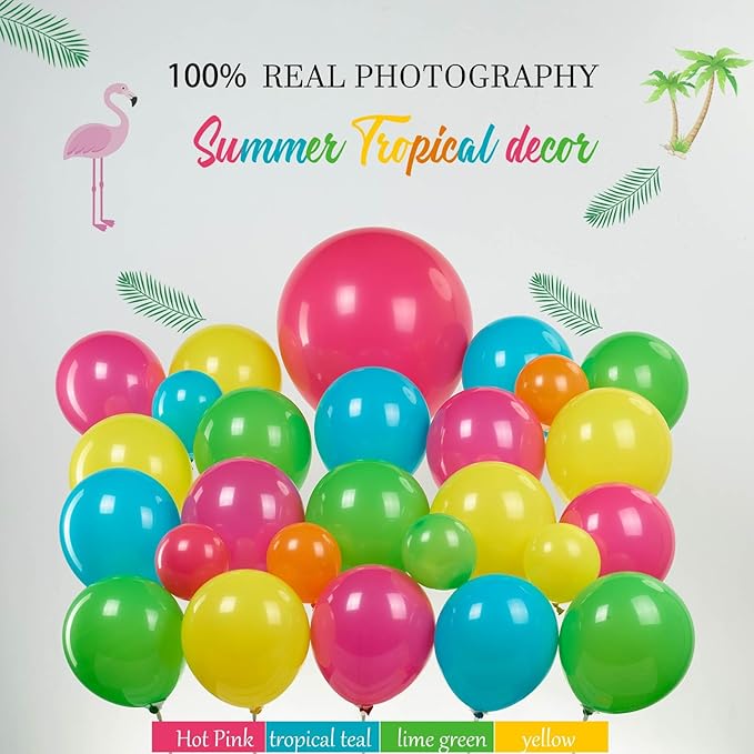 Tropical luau Balloon Garland Arch Kit Party Decoration with Flamingo Aloha Letter Coconut Tree foil balloons for Summer Hawaiian tiki luau Beach Theme Birthday Party Decorations (Pink Green Yellow)