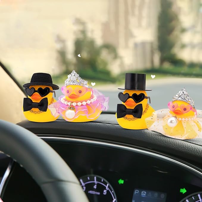 wonuu Pair Set of 2 Bride and Groom Rubber Ducks for Wedding Favors, Party Favors, Ceremony Gift Set, Marriage Souvenir, Marry Blessings, Aniversary Present, White Dress&High Top Hat