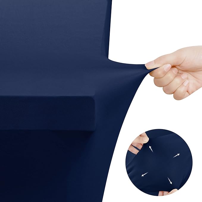 Utopia Kitchen Spandex Tablecloth 2 Pack [8FT, Navy Blue] Tight, Fitted, Washable and Wrinkle Resistant Stretch Table Cloth Rectangle Cover for Trade Show, Weddings & Parties [96Lx30Wx30H Inch]