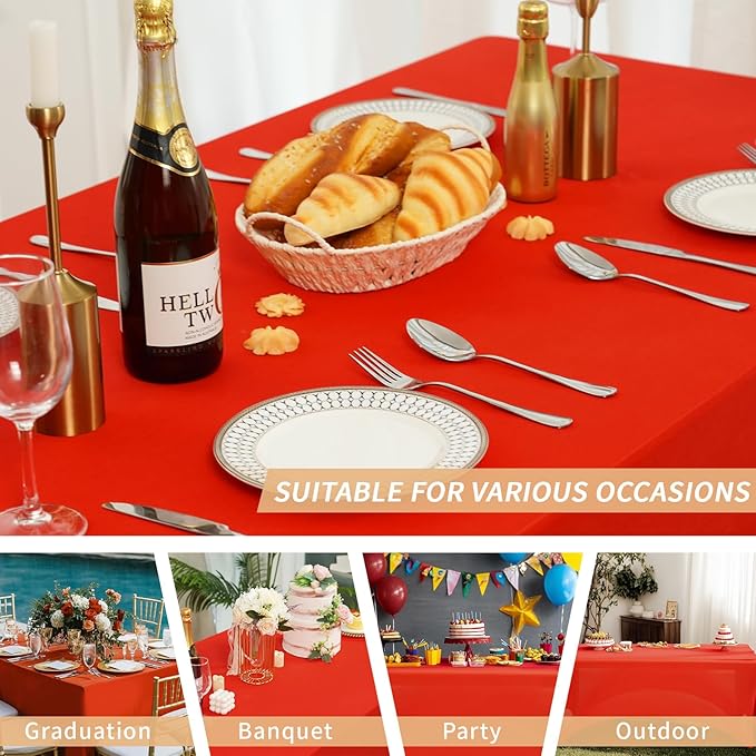 Fixwal 3 Pack Red Table Cloths Rectangle 6FT, Tablecloths Rectangular Stretch Spandex Fitted Table Covers 6 FT for Valentine's Day, Festival Parties, Trade Shows, Banquet, Weddings, Event