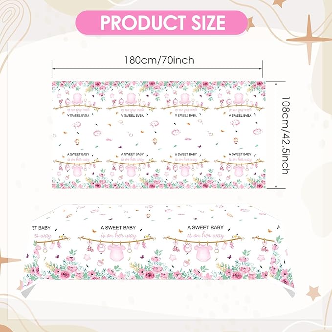 3pcs Baby Girl Shower Decorations His is a Girl's Party Supplies Waterproof Baby Shower Tablecloth Decorative for Girl Baby Shower Gender Reveal Party Decoration Supplies