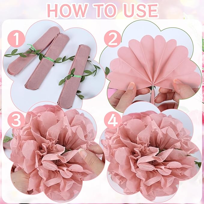 Pink Flower Garland for Backdrop - 2 Pcs Artificial Hanging Flower Garlands for Living Room Wedding Arch Decor, 8.2 Ft Fake Paper Floral Vines for Wall Window Garden Party Decoration