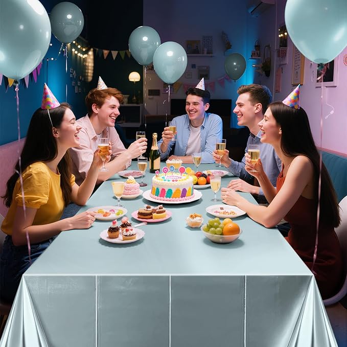 2 pcs Light Blue Tablecloth Plastic -Stunning Metallic Matte Finish, 40" x 108" Baby Shower Blue Table Cloth, Perfect for Christmas Winter Birthday Party Wedding Grad Decorations