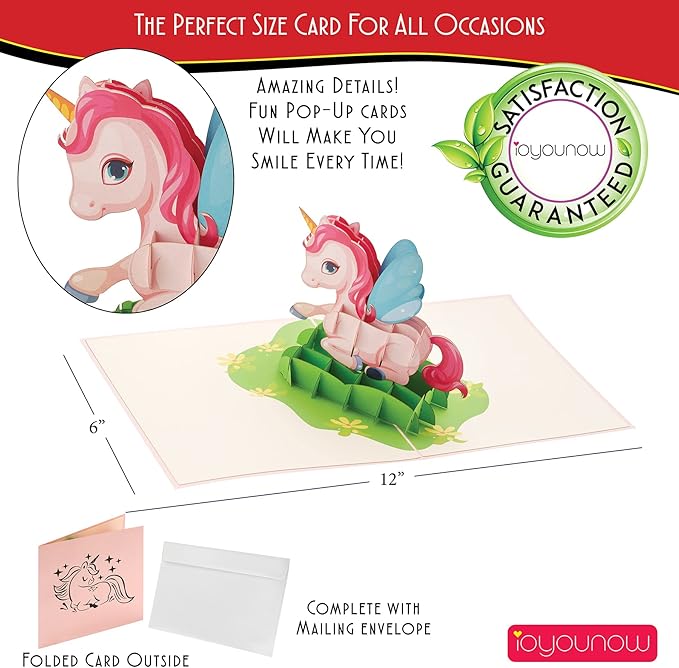 Unicorn 3D Pop Up Birthday Card - Make Her Day Unforgettable with this Large 6x12 Inches Pop-Up Card, Magical Greeting Card for Girls, Daughters & Nieces Handmade Art with Envelope