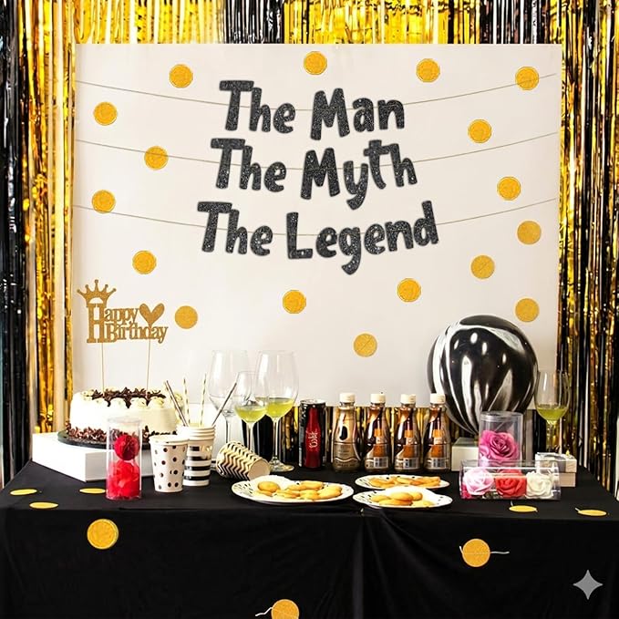 Pre-Strung The Man The Myth The Legend Black Glitter Banner - Retirement Decorations for Men and Women - Retirement Party Supplies and Gifts