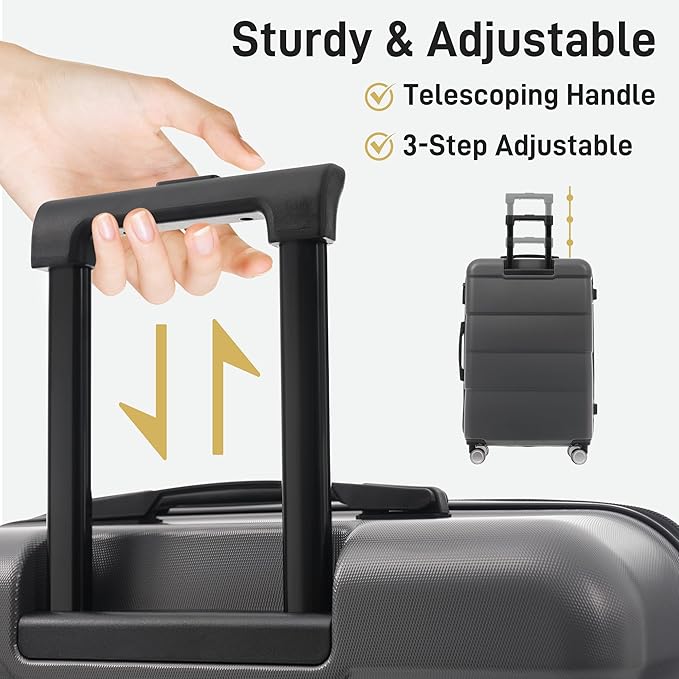 6 Pcs ABS Hardshell Luggage Sets Spinner Wheel Suitcase Lock Suitcases Charcoal