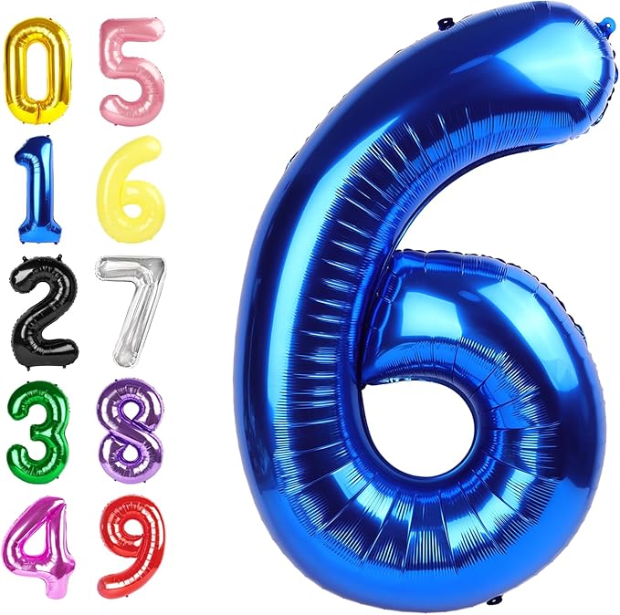Number 6 Balloon, 40 Inch Foil Big Balloon for Men And Women, Blue Balloons for 6, 16, 26, 60, 2026 Graduation, Birthday, Wedding Anniversary, Xmas, Thanksgiving Day, Party Supplies