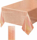 1 Pack Rose Gold Iridescent Plastic Tablecloth Disposable 54 × 108 Inch Glitter Holographic Foil Table Cloth Plastic Laser Rectangle Table Cover for Birthday Wedding Disco Party