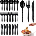 Dualshine 360-Pack Black Plastic Silverware, Disposable Cutlery Set, Plastic Forks and Spoons Knives Utensils Set (120 Each) for Restaurants, Picnics, Catering, Parties, Weddings