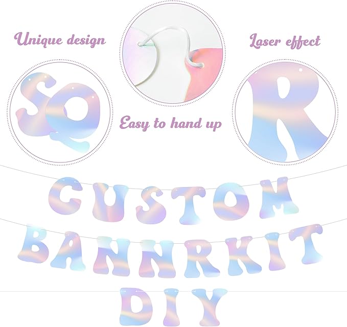 DIY Party Holographic Banner - 112Pcs Make Your Own Customize Letters with Lights Holographic Banners Kit for Birthday Baby Shower Valentines House Warming Wedding Holiday Party Decoration