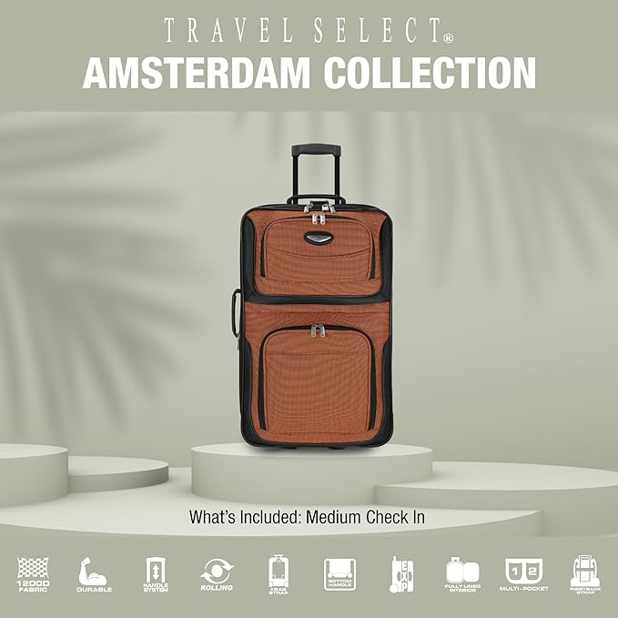 Travel Select Amsterdam Softside Expandable Luggage with Rolling Wheels, Gray, 25-Inch Medium