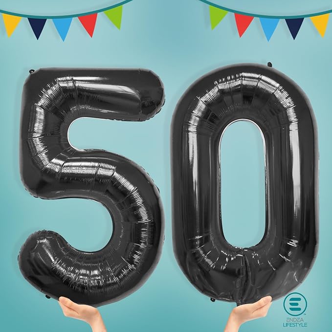 40 Inch Large Black Number Celebration and Decoration Balloon for Birthday Parties, Graduations, Anniversaries, Weddings, Photo Shoots, Special Events - Helium Foil Mylar (Black Number 50)