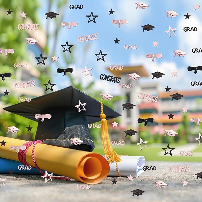 Pink and Black Graduation Confetti 2026, 1000 Pcs Congrats Grad Confetti Class of 2026 Party Table Centerpiece for Graduation Party Decorations