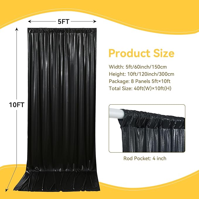 40x10 ft Wrinkle Free Black Sequin Backdrop Curtain for Parties,8 Panels 5x10ft Thick Not Fall Glitter Wedding Drapes Backdrop Photo Back Drop Cloth for Birthday Graudation Photography Background