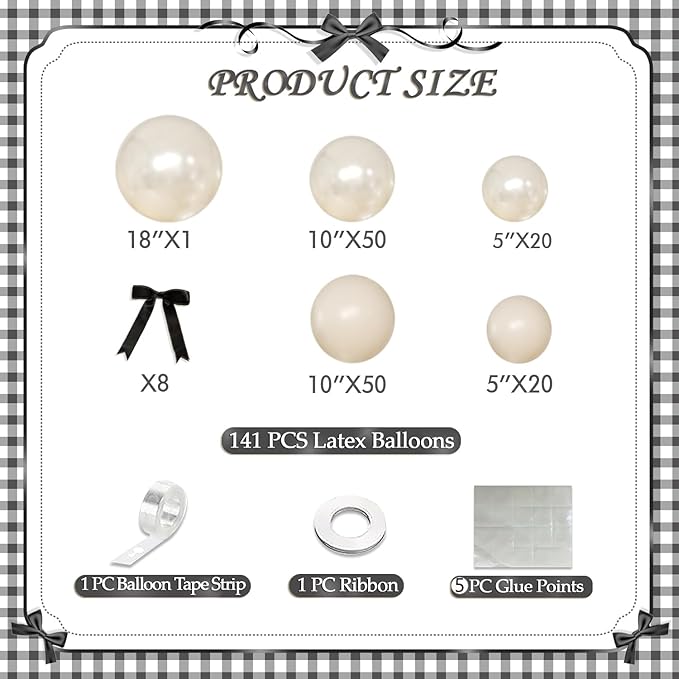 White Sand Balloon Arch Kit 141 Pcs Pearl White Balloons Garland Arch Kit Sand White Balloons and Black Bow for Coquette Birthday Wedding Baby Shower Bridal Shower Balloon Arch Decorations