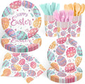 168PCS Easter Day Party Supplies Colorful Eggs Pattern Party Decorations Easter Dinnerware with Paper Plates Napkins Cups Forks for Spring Holiday Celebrations Picnic Favors Serves 24