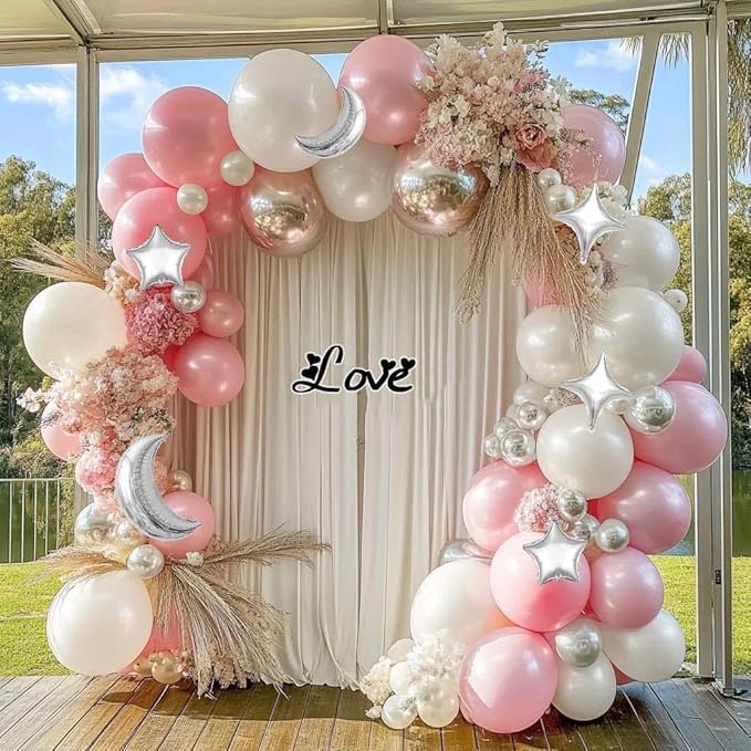 White Balloons Arch Double Stuffed Pearl White Star Moon Balloon Garland Different Sizes Cream Ivory Balloons for Birthday Baptism Bridal Baby Shower Christmas Wedding Prom Galaxy Party Decorations