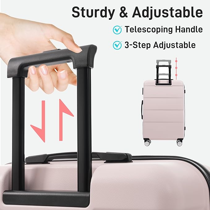 6 Pcs ABS Hardshell Luggage Sets Spinner Wheel Suitcase Lock Suitcases Light Pink