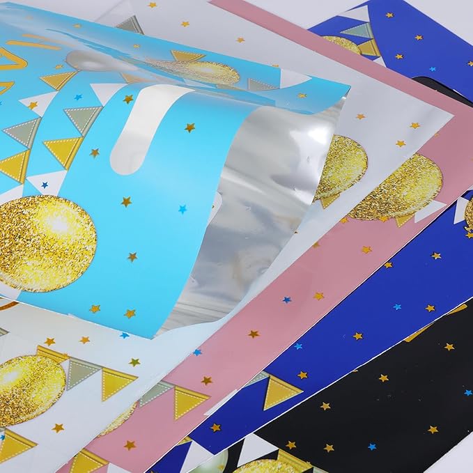 Agaommio 40pcs Party Favor Bags for Kids Birthday Goodies Bags, Christmas Gift Bag Plastic Gift Bags for Kids Girls Boys Candy Birthday Party Favor Gift Wraps (40pcs balloon pattern 4colors)