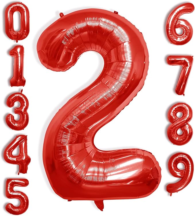 40 Inch Large Red Number Celebration and Decoration Balloon for Birthday Parties, Graduations, Anniversaries, Weddings, Photo Shoots, Special Events - Helium Foil Mylar (Red Number 2)