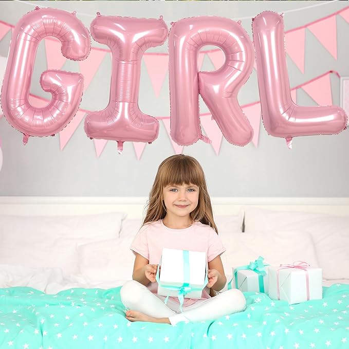 Biapian 40 Inch GIRL Letter Balloons, 4 Pack Pink Foil Balloons, Perfect for Girls Birthday, Wedding, Baby Shower, Gender Reveal Parties