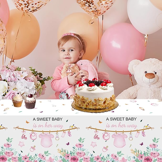 3pcs Baby Girl Shower Decorations His is a Girl's Party Supplies Waterproof Baby Shower Tablecloth Decorative for Girl Baby Shower Gender Reveal Party Decoration Supplies