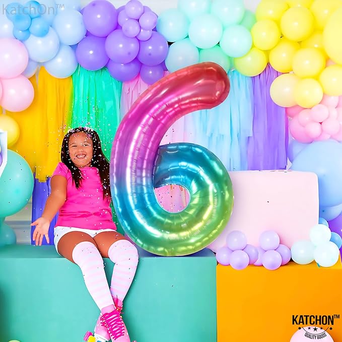 KatchOn, Giant Jelly Number 6 Balloon - 40 Inch | 6 Balloon Number, 6 Balloons for Birthday Girl | Rainbow 6 Balloon, 6 Year Old Balloon | Number Balloons for Happy Anniversary Decorations