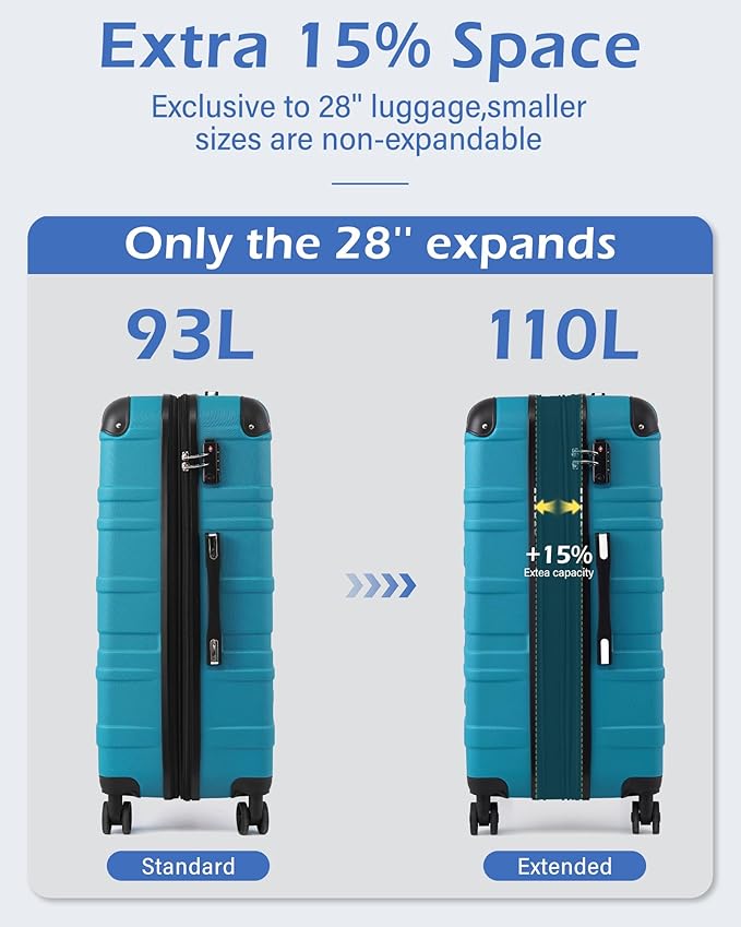 Coolife Hardside Checked Luggage with TSA Lock, Spinner Wheels, Telescopic Handle, Lightweight Suitcase (Silver, L(28in))