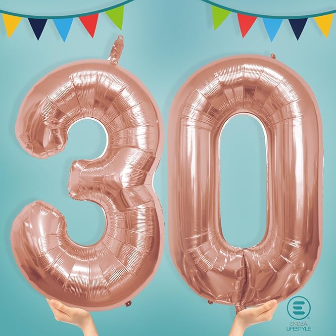40 Inch Number Celebration and Decoration Balloon for Birthday Parties, Graduations, Anniversaries, Weddings, Photo Shoots, Special Events - Helium Foil Mylar (Rose Gold Number 30)