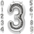 AULE 40 Inch Big Silver 3 Balloon Number Large Foil Helium Number Balloons 0-9 Jumbo Giant Happy 3rd Birthday Party Decorations for Boy or Girl Huge Mylar Anniversary Party Supplies