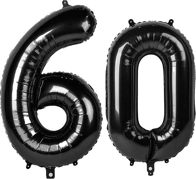 40 Inch Black Number 60 Digital Balloon,Jumbo Mylar Foil Helium Balloon for 60 Balloons for Birthday Party,Wedding Anniversary Party Decorations