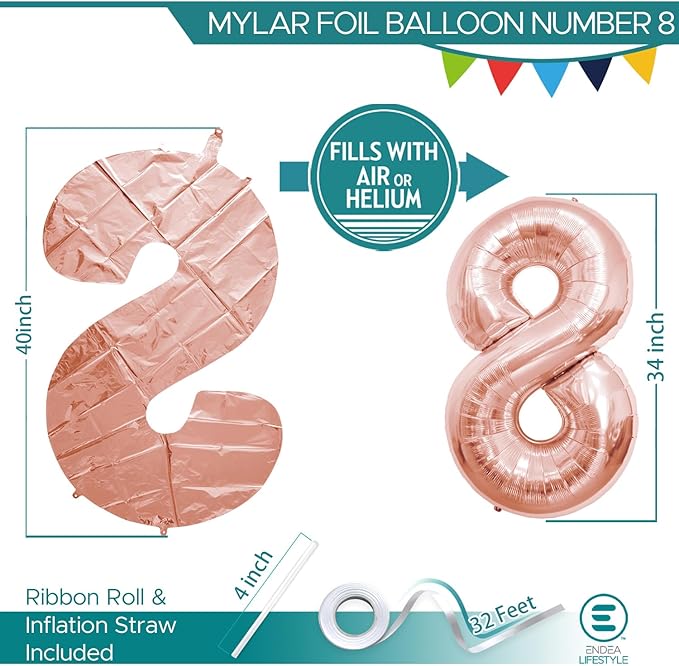 40 Inch Large Rose Gold Number Celebration and Decoration Balloon for Birthday Parties, Graduations, Anniversaries, Weddings, Photo Shoots, Special Events (Rose Gold Number 8)