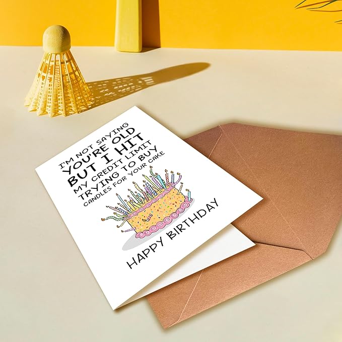 Funny Birthday Card for Men Dad - Hit My Credit Limit Candles Joke - Humorous Getting Old Card for Husband, Brother, Coworker - Premium 400GSM Thick Cardstock