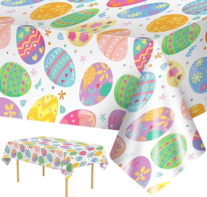 3 Pack Easter Tablecloth - Watercolor Easter Eggs Plastic Table Cloths, Disposable Rectangle Spring Flowers Table Cover for Indoor or Outdoor Tables Decor Party Decorations Supplies, 54" x 108"