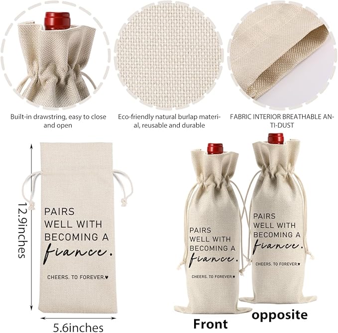 Engaged Wine Bag Engagement Gifts for New Couples Her Engagement Party Decorations Pairs Well with Becoming A Fiance Wine Bottle Bag Champagne Bottle Wraps Bags