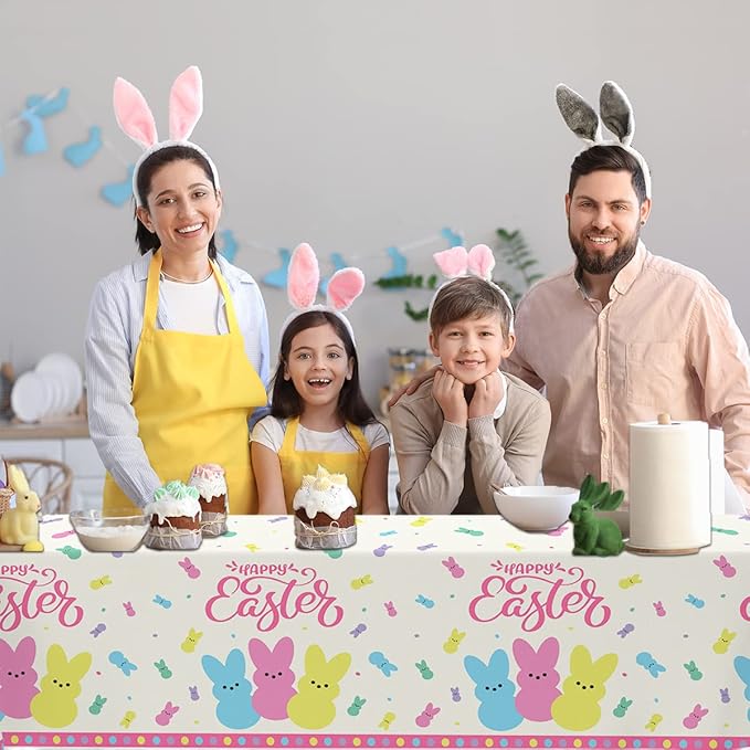 3Pcs Easter Tablecloth,Easter Party Supplies Spring Colorful Bunny Plastic Table Cover Table Decoration for Spring Holiday,Baby Shower Party Decorations