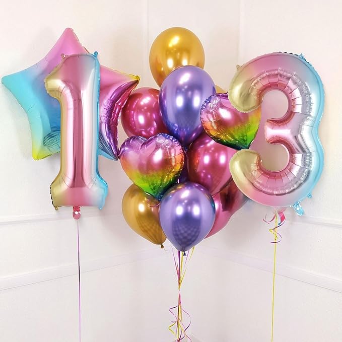 Rainbow Gradient Number 3 Balloon, 40 Inch Big Large Foil Number Balloons, Jumbo Mylar Number 3 Balloons for 3 Third Birthday Party Decorations Supplies Anniversary Celebration