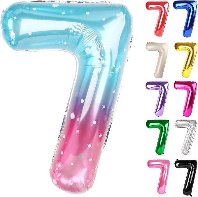 Starry Sky Number 7 Balloon 40 Inch, 7 Balloon Number, 7th Birthday Decorations, Starry Sky Party Supplies for Boys Girls