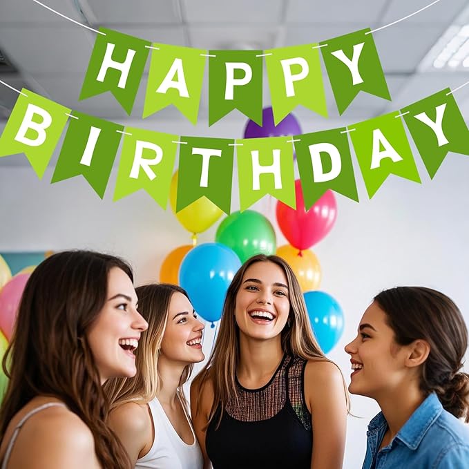 Happy Birthday Banner Sign, Birthday Garland Wall Door Hanging Banners Flag for Women Men Boys Girls Party Backdrop Decorations, Personalized Name Banner White Letters Green